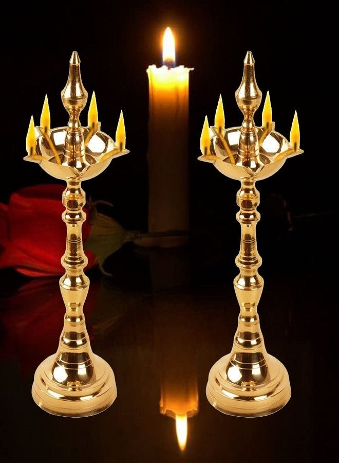 SOLINO Brass Kerala Oil/Ghee Diya,Deepak,Lamp Designer Long Diyas for Home/Office,Pooja Room,Pancharti kuthu vilakku or Annam vilakku,Diya for Puja,Decoration, Aarti,Diwali.Gold Color Pack of (2) - Image 2